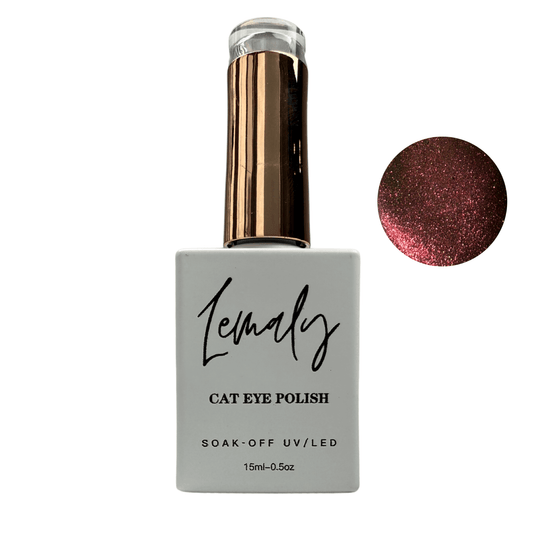 Lemaly Cat Eye Polish Soak Off Gel with Magnetic Hypnotic Effect, 15ml bottle displaying deep reflective shimmer.