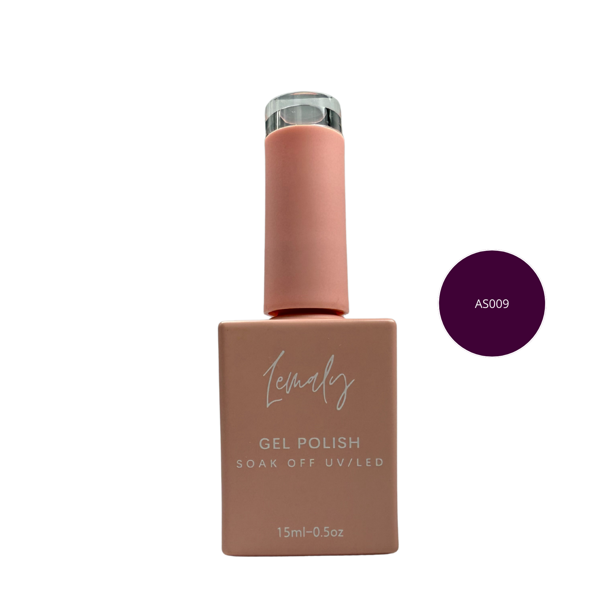 LEMALE Gel Polish 15ml Soak Off UV/LED bottle in soft pink shade with AS009 color code displayed.