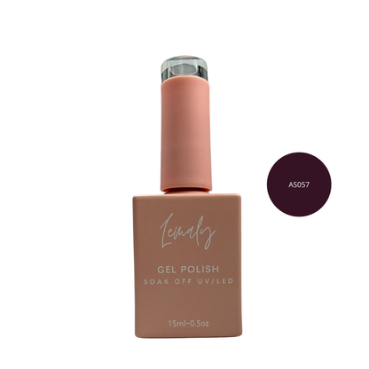 Lemaly Gel Polish SOAK OFF 15ml bottle with AS057 color swatch, offering intense shine and professional hold for nails.