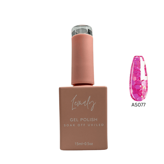 Lemaly Gel Polish Soak Off UV/LED 15ml, shade AS077, pink with sparkles