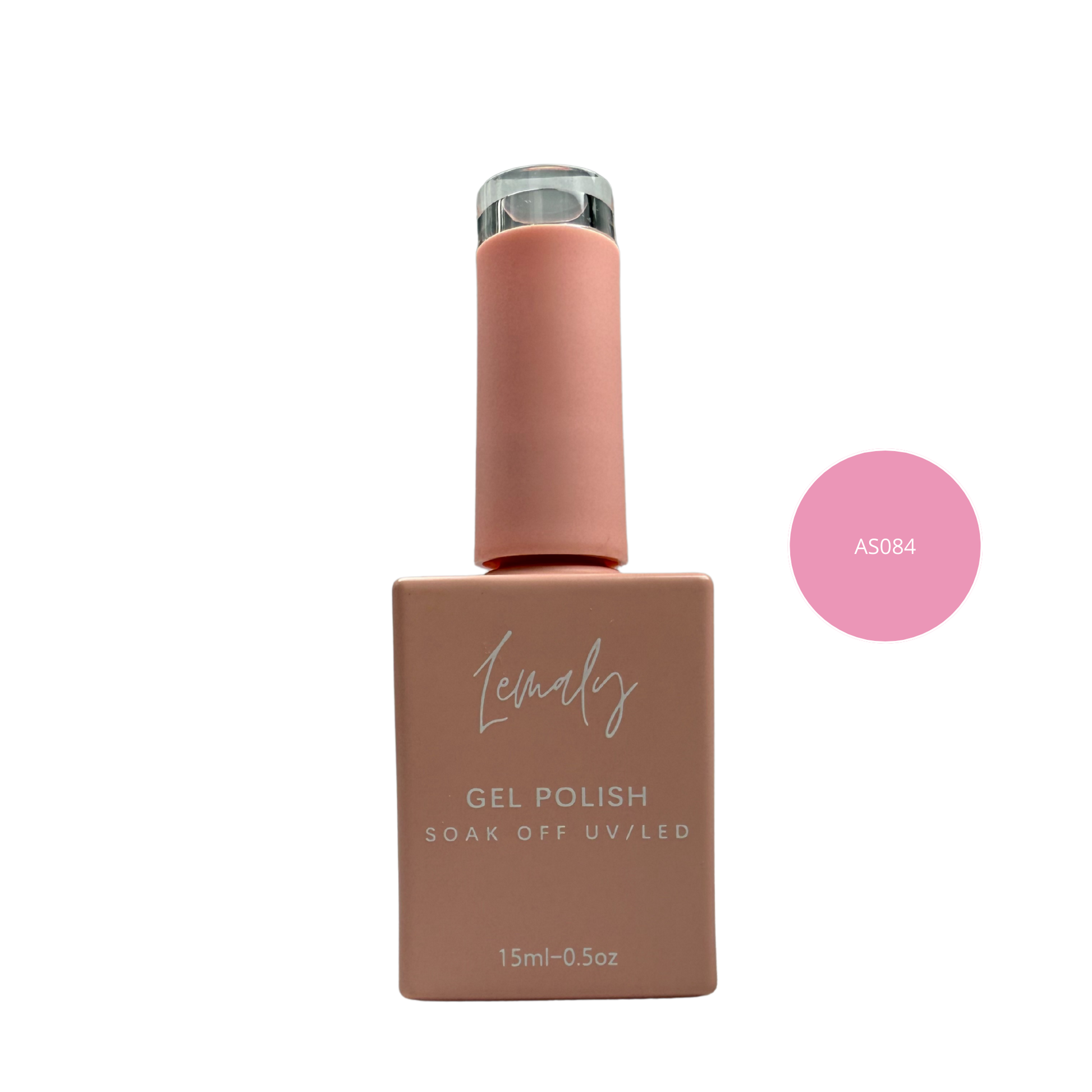 Lemaly Gel Polish Soak Off 15ml in AS084 pink shade, professional UV/LED shellac with intense shine.