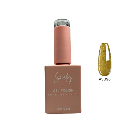 Lemaly LumiGlam Gel Polish ASO98 glitter gold shade, 15ml UV/LED soak-off, high-performance nail polish.