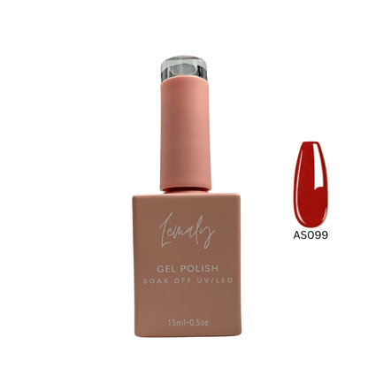 Lemaly LumiGlam Gel Polish ASO99, vibrant red with sparkling finish, 15ml bottle for high-performance nail color.