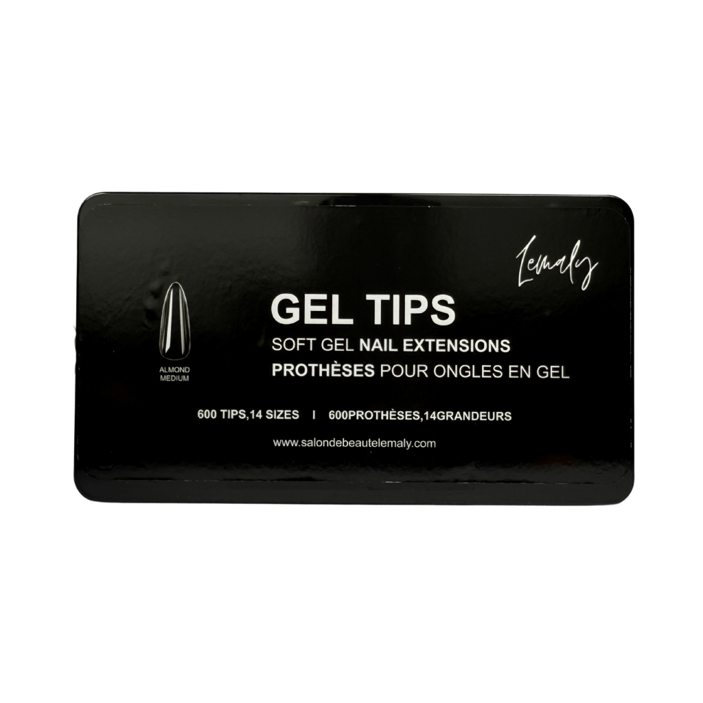 Prothèses Gel-X de Lemaly, extensions d'ongle en gel professionnel, qualité supérieure, 600 tips, 14 tailles, almond medium.